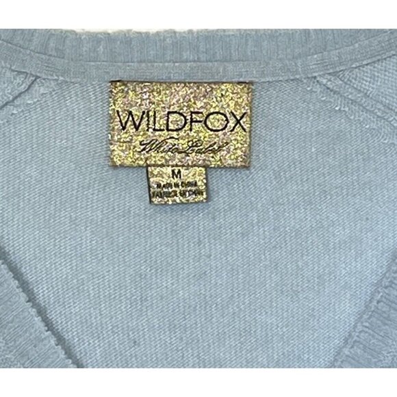 WILDFOX White Label Blue Angora blend Sequin Hearts V-Neck Sweater Top - Picture 9 of 10